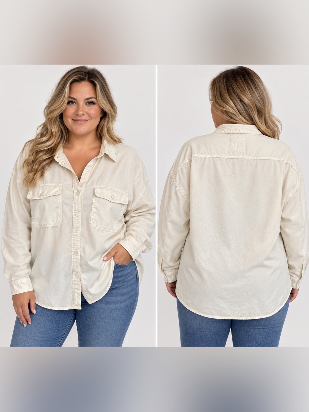 Bluenotes Cream Oversized Cotton Button-Up Shirt XL | Relaxed Fit